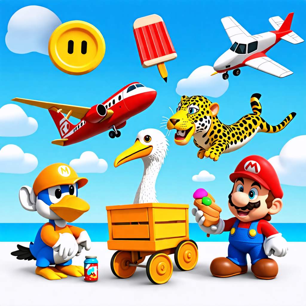 pelican, monkey, button, wagon, jaguar, super mario, airplane, pencil, jar, popsicle